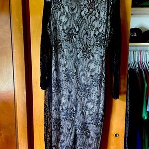 Black lace dress with sheer sleeves